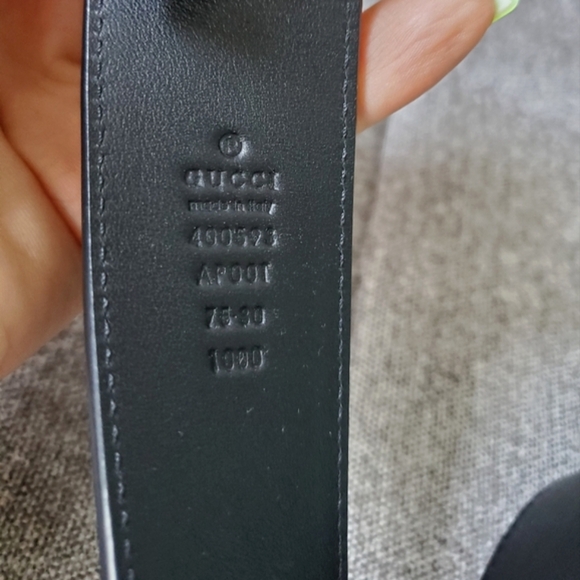 Gucci Black Grained Leather Interlocking GG Logo Marmont Belt Size 75/30 - Picture 3 of 3